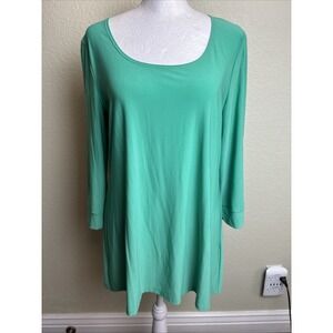 Slinky Brand Women's Top Green Size M‎ 3/4 Sleeves Slit Arms Tunic